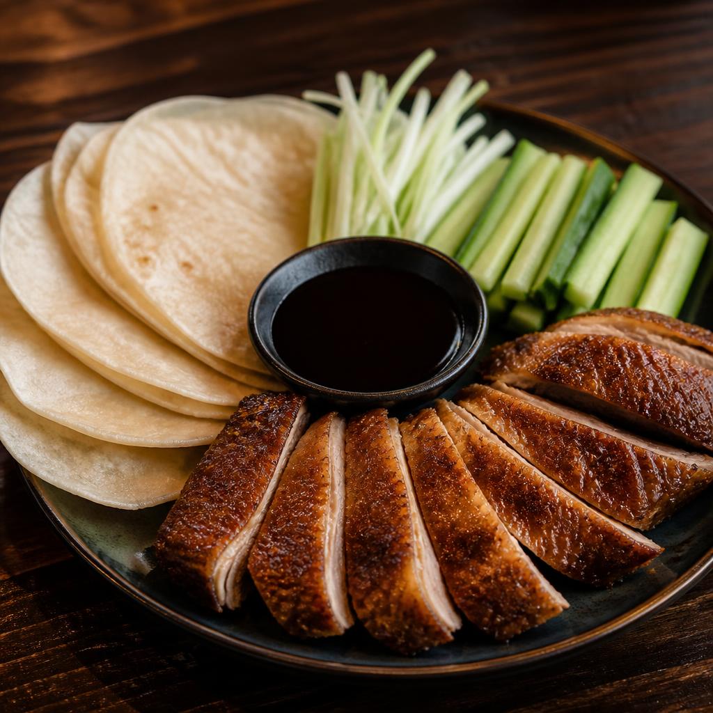 Crispy duck with pancakes